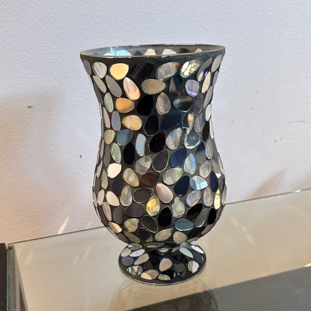Mosaic Glass Vase with Iridescent Tiles
